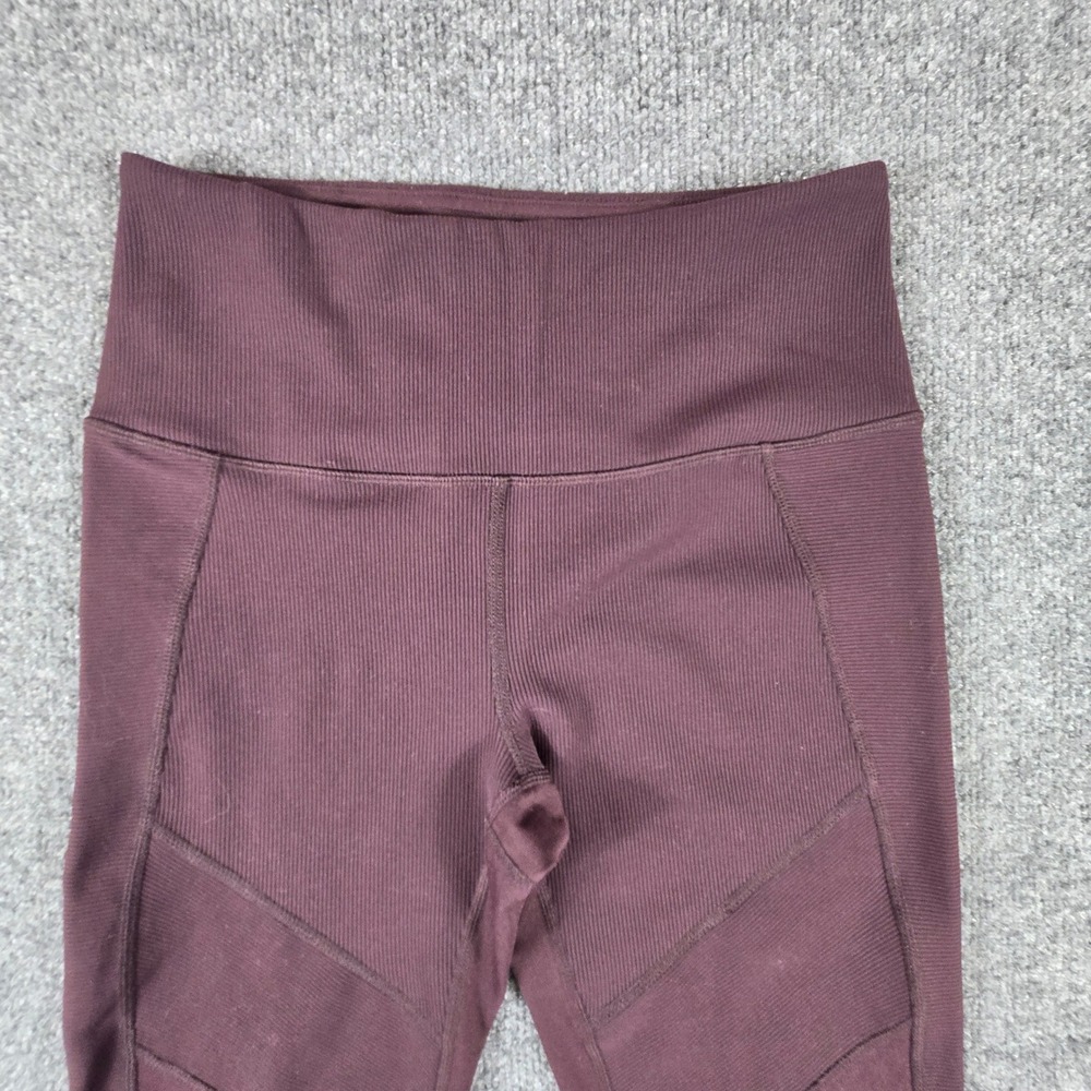 Zella Moto Ribbed High Waist Leggings Women Medium Burgundy Plum Yoga Pants - Picture 4 of 11